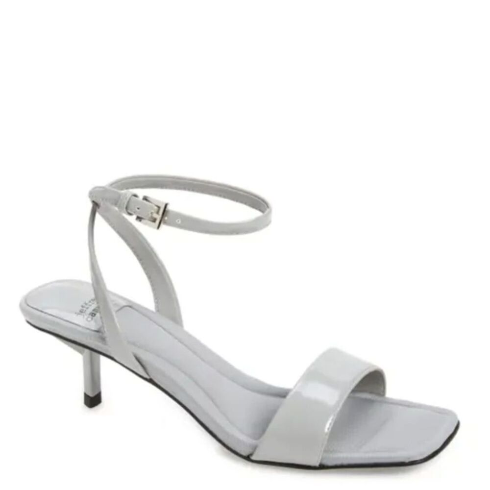 Jeffrey Campbell Kitten Heel Sandal 9.5 Wedding Event Minimal Dressy Gray Evoke